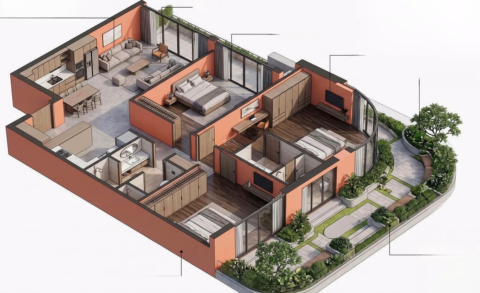 3-bedroom garden apartment F50712-Fours project-D124m2-Price 5.9 billion-Northeast direction-view of fireworks-diplomatic capacity