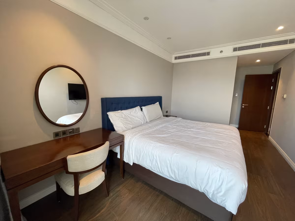 A fully furnished 2-bedroom, 2-bathroom apartment (99 m²) for rent on the 20th floor of Altara Suites Da Nang. Featuring a modern design, private balcony with panoramic views of Son Tra Peninsula, My Khe Beach, and the city. Prime beachfront location with full facilities: pool, gym, spa, restaurants, and 24/7 services