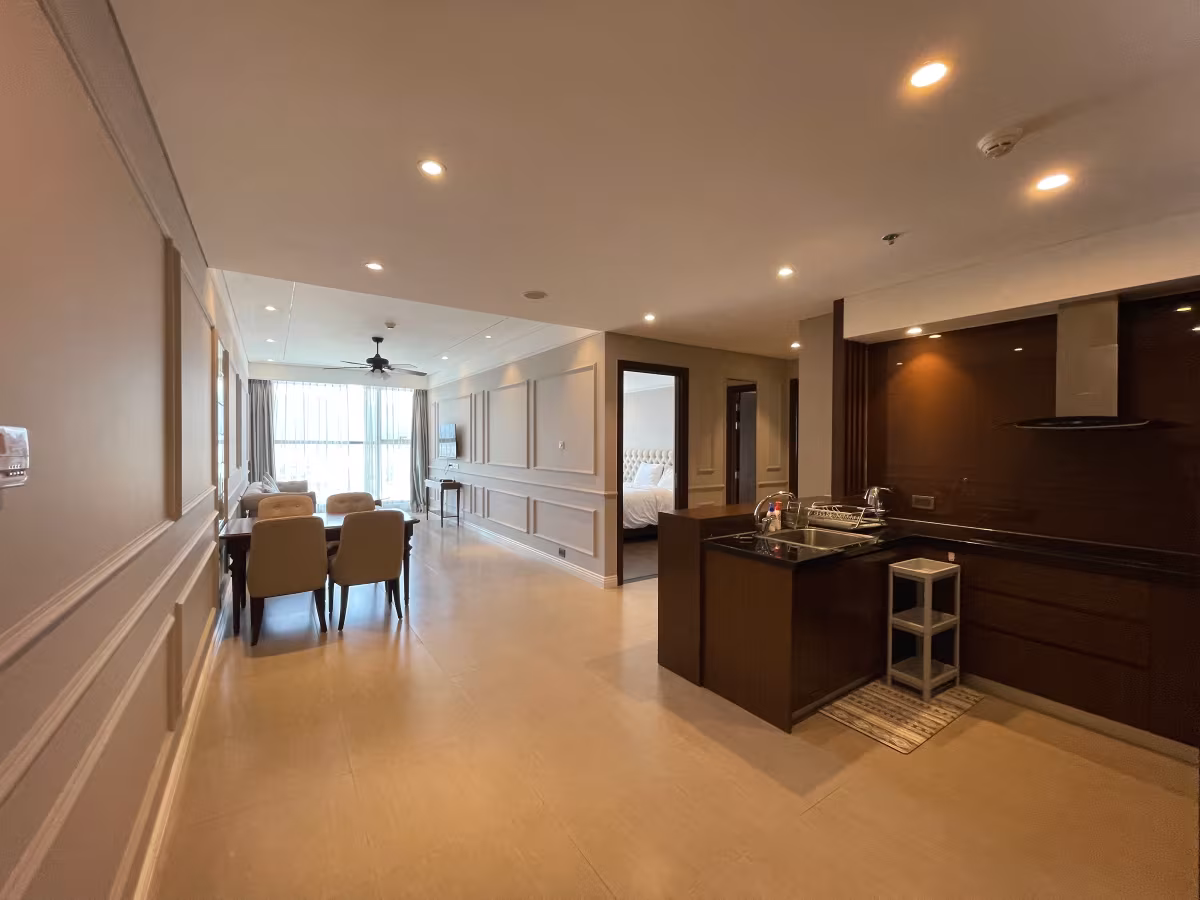 A fully furnished 2-bedroom, 2-bathroom apartment (99 m²) for rent on the 20th floor of Altara Suites Da Nang. Featuring a modern design, private balcony with panoramic views of Son Tra Peninsula, My Khe Beach, and the city. Prime beachfront location with full facilities: pool, gym, spa, restaurants, and 24/7 services