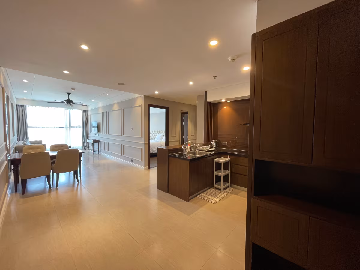 A fully furnished 2-bedroom, 2-bathroom apartment (99 m²) for rent on the 20th floor of Altara Suites Da Nang. Featuring a modern design, private balcony with panoramic views of Son Tra Peninsula, My Khe Beach, and the city. Prime beachfront location with full facilities: pool, gym, spa, restaurants, and 24/7 services