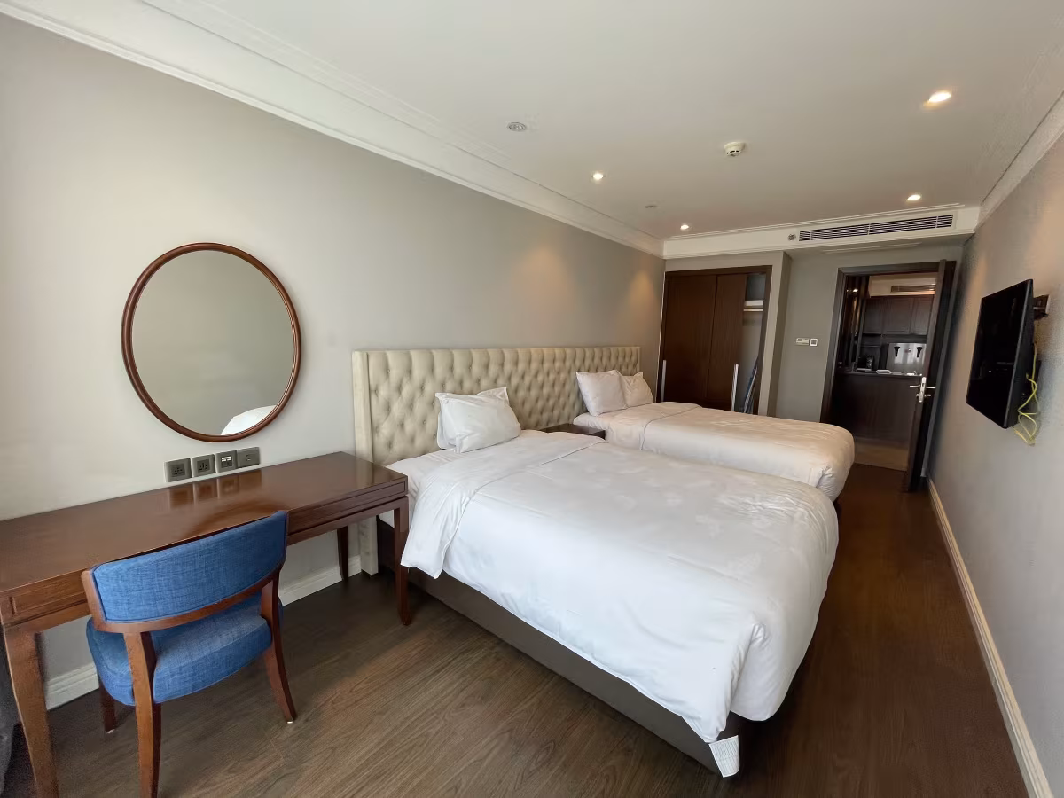 A fully furnished 2-bedroom, 2-bathroom apartment (99 m²) for rent on the 20th floor of Altara Suites Da Nang. Featuring a modern design, private balcony with panoramic views of Son Tra Peninsula, My Khe Beach, and the city. Prime beachfront location with full facilities: pool, gym, spa, restaurants, and 24/7 services
