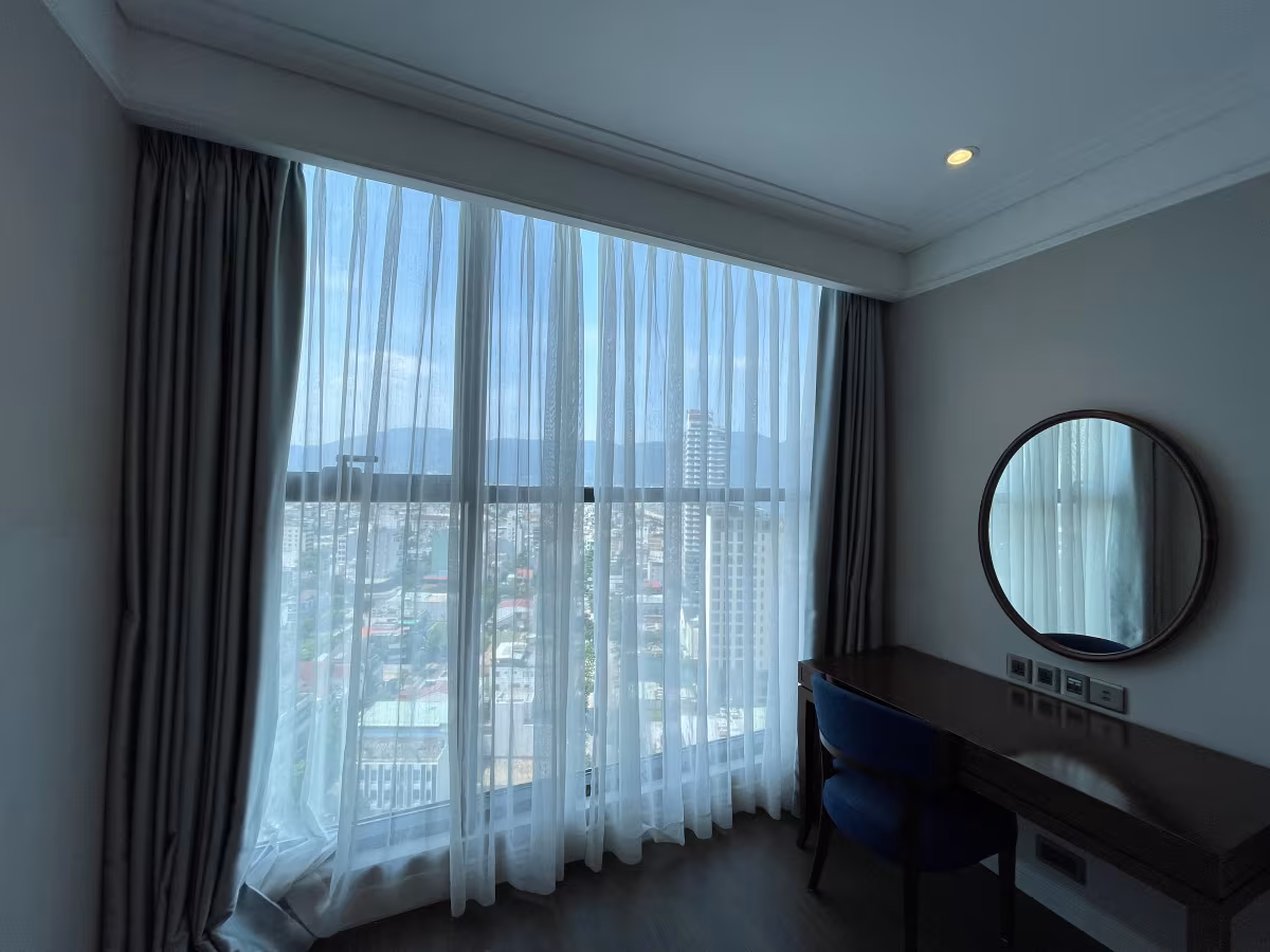 A fully furnished 2-bedroom, 2-bathroom apartment (99 m²) for rent on the 20th floor of Altara Suites Da Nang. Featuring a modern design, private balcony with panoramic views of Son Tra Peninsula, My Khe Beach, and the city. Prime beachfront location with full facilities: pool, gym, spa, restaurants, and 24/7 services