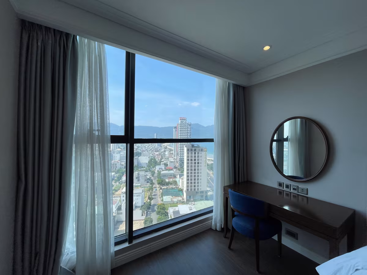 A fully furnished 2-bedroom, 2-bathroom apartment (99 m²) for rent on the 20th floor of Altara Suites Da Nang. Featuring a modern design, private balcony with panoramic views of Son Tra Peninsula, My Khe Beach, and the city. Prime beachfront location with full facilities: pool, gym, spa, restaurants, and 24/7 services