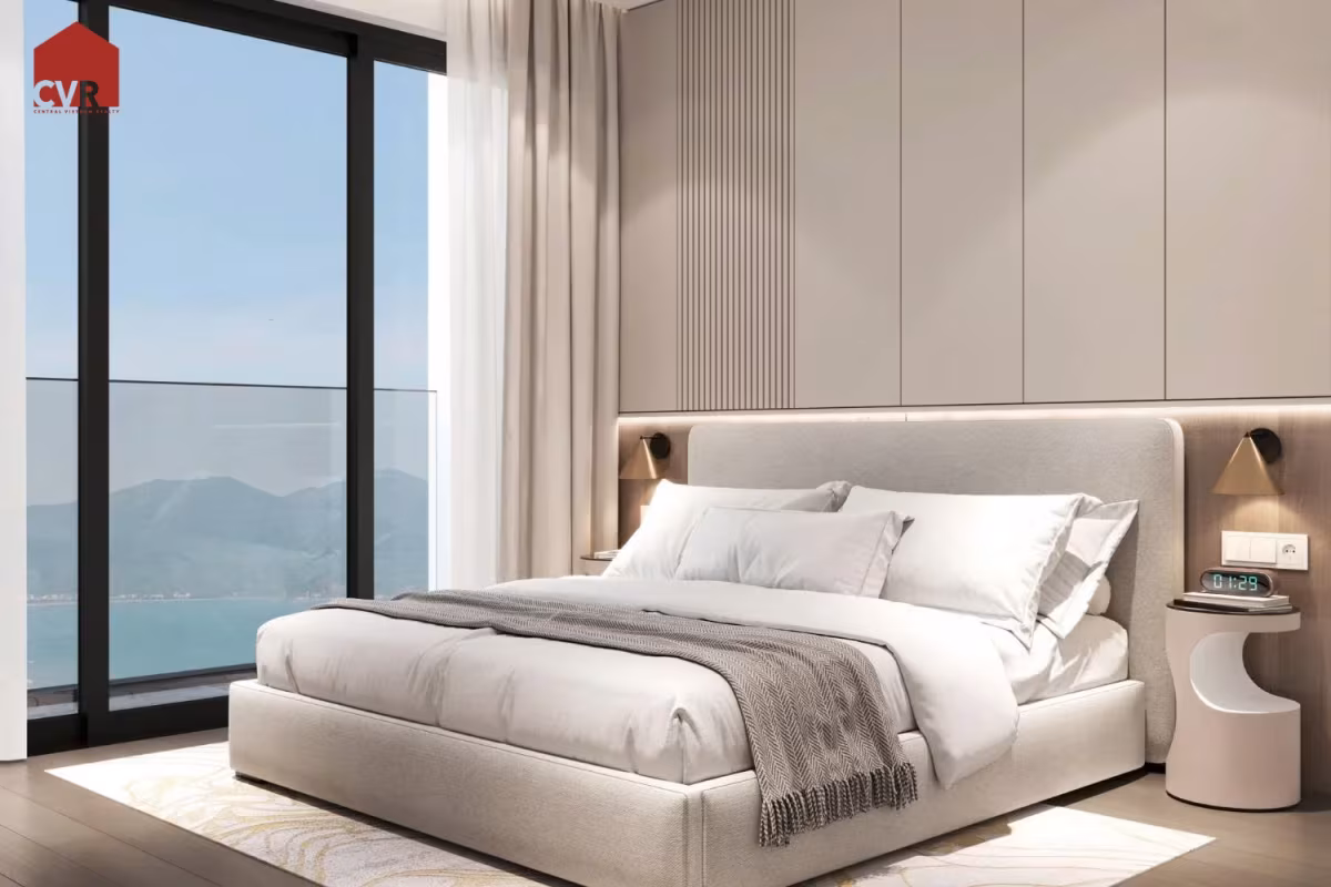 A 1-bedroom apartment at Times Square Da Nang offers luxury beachfront living with sea views, modern design, and strong investment potential—typically around 46.88 m² and located on Võ Nguyên Giáp Street. Size: 46.88 m², designed with a separate living room, kitchen, and bedroom layout. Balcony: Large balcony with direct views of Mỹ Khê Beach, one of the most beautiful beaches in the world