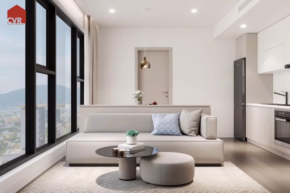 A 1-bedroom apartment at Times Square Da Nang offers luxury beachfront living with sea views, modern design, and strong investment potential—typically around 46.88 m² and located on Võ Nguyên Giáp Street. Size: 46.88 m², designed with a separate living room, kitchen, and bedroom layout. Balcony: Large balcony with direct views of Mỹ Khê Beach, one of the most beautiful beaches in the world