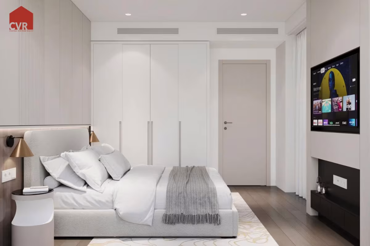 A 1-bedroom apartment at Times Square Da Nang offers luxury beachfront living with sea views, modern design, and strong investment potential—typically around 46.88 m² and located on Võ Nguyên Giáp Street. Size: 46.88 m², designed with a separate living room, kitchen, and bedroom layout. Balcony: Large balcony with direct views of Mỹ Khê Beach, one of the most beautiful beaches in the world