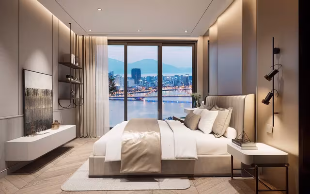 The 2-bedroom apartments at The Legend City Da Nang range from 73m² to 84m², designed as corner units with dual exposure for optimal light and ventilation—ideal for families or long-term living. Size: 73m² to 84m², offering spacious layouts for families or couples wanting extra room