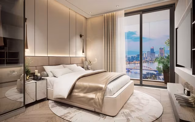 The 2-bedroom apartments at The Legend City Da Nang range from 73m² to 84m², designed as corner units with dual exposure for optimal light and ventilation—ideal for families or long-term living. Size: 73m² to 84m², offering spacious layouts for families or couples wanting extra room