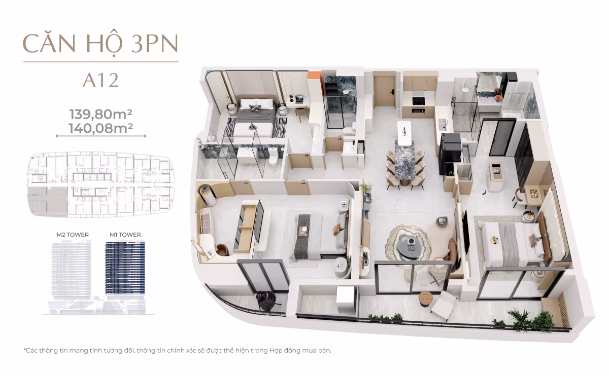 3 Bedroom Apartment for Sale at The Meridian Da Nang. 3 bedroom type at The Meridian is suitable for a big family with size from 120sqm. The apartment has a big living room , spacious master bedroom, private loggia and an open kitchen and owners can enjoy the panorama view from their apartment. Beside, the apartment is also suitable for rent which bring a stable cashflow for owners.